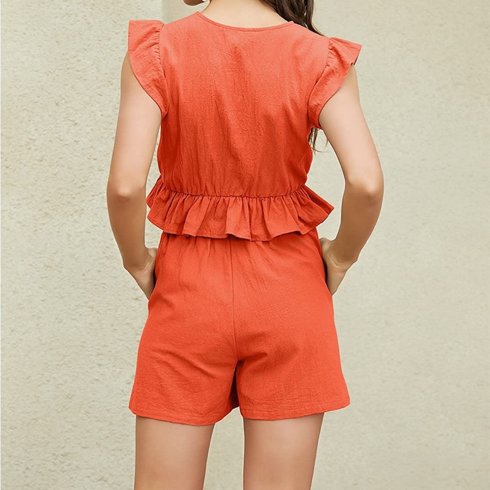 2 pc Crop Top Drawstring Shorts Set - Picture 2 of 4